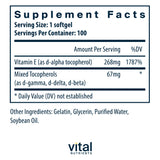 Vital Nutrients Vitamin E  (with mixed tocopherols) 100 softgels