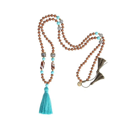 ADORE 108 MALA TASSEL NECKLACE in Turquoise